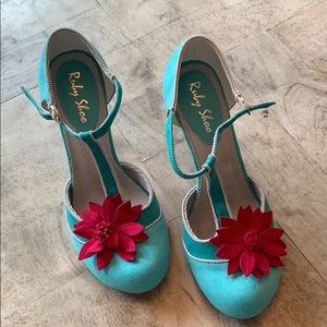 NEW turquoise vintage style t-strap shoes.